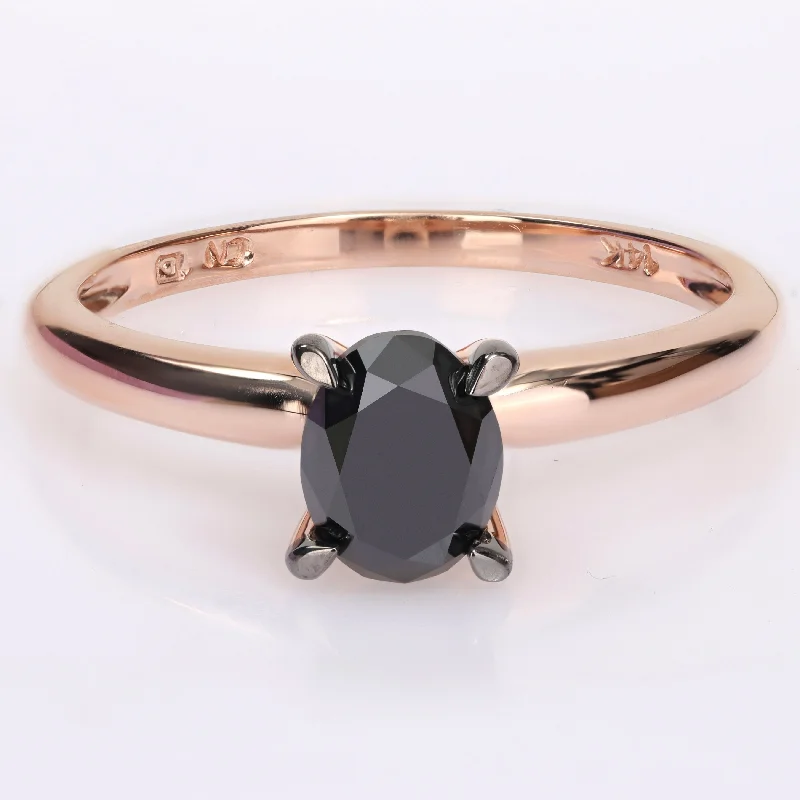 Engagement rings with cluster topaz for dazzle -Miadora 1ct TDW Oval-cut Black Diamond Solitaire Engagement Ring in 14k Rose Gold