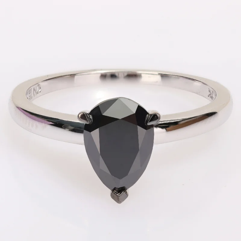 Engagement rings with modern black onyx center -Miadora 1ct TDW Pear-cut Black Diamond Solitaire Engagement Ring in 10k White Gold