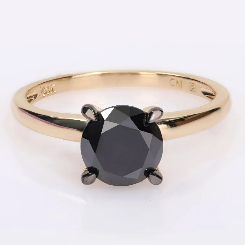 Engagement rings with hidden aquamarine stone accents -Miadora 2ct TDW Black Diamond Solitaire Engagement Ring in 14k Yellow Gold