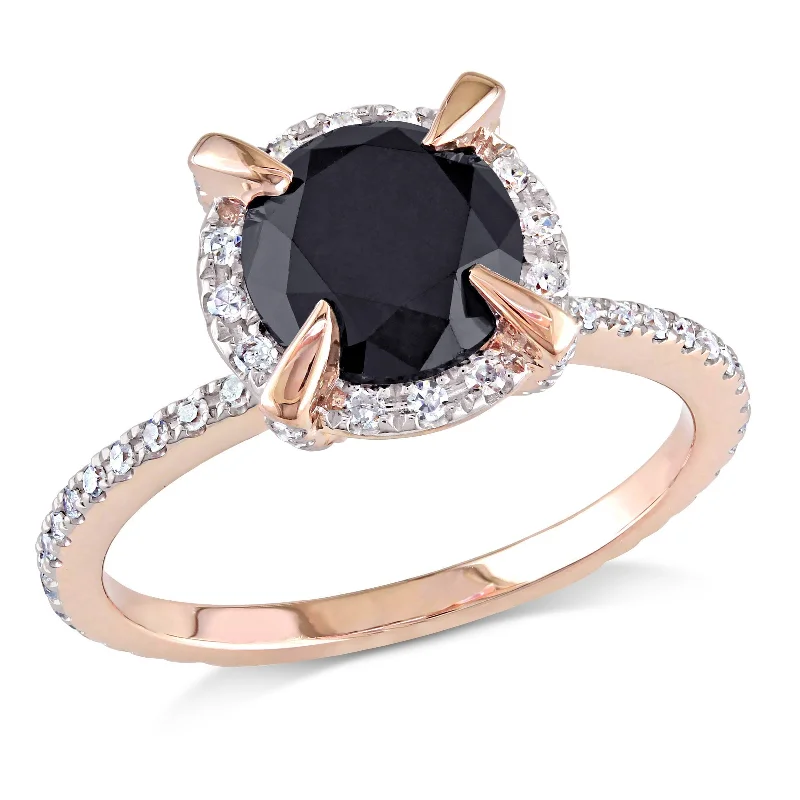 Engagement rings with split-shank topaz designs -Miadora 2ct TW Black and White Halo Diamond Engagement Ring in 10k Rose Gold