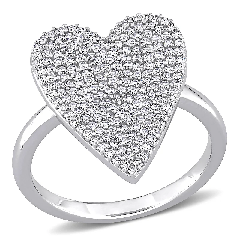 Engagement rings with asymmetrical halo of jade -Miadora 3/5ct TDW Diamond Pave Heart Ring in 10k White Gold