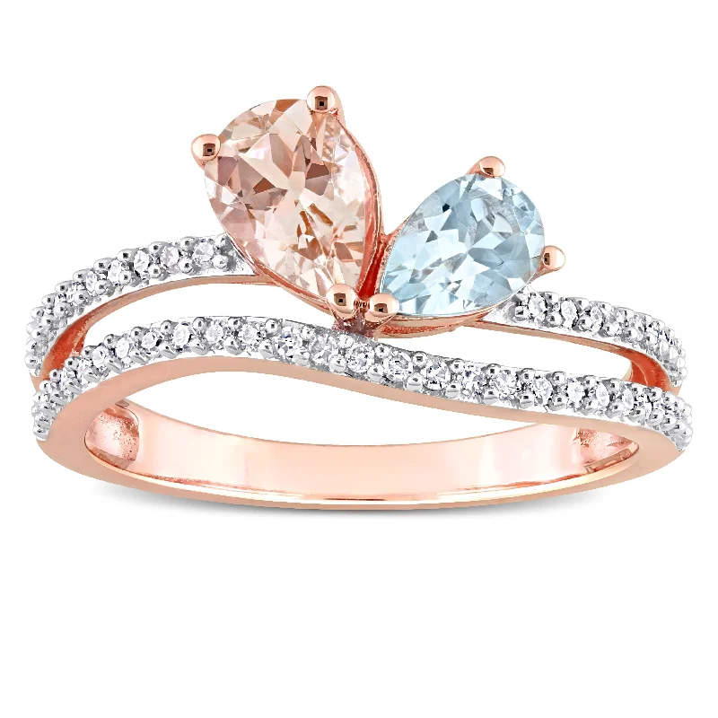 Engagement rings with mixed metal ruby bands -Miadora 3/8ct TGW Morganite and 1/4ct TDW Diamond Open Wrap Engagement Ring in 10k Rose Gold