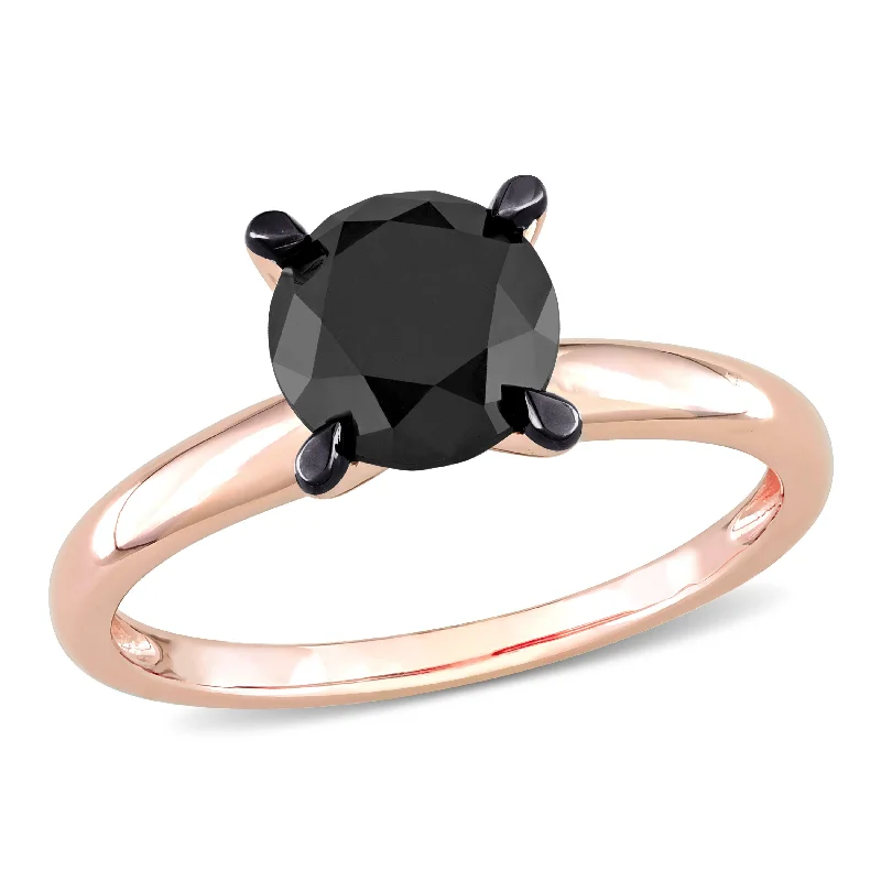 Engagement rings with vibrant smoky quartz bands -Miadora 3ct TDW Black Diamond Solitaire Engagement Ring in 14k Rose Gold