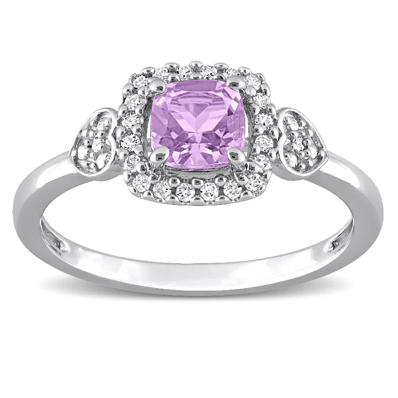 Engagement rings with radiant malachite for swirls -Miadora Amethyst and 1/10ct TDW Diamond Square Halo Ring in Sterling Silver