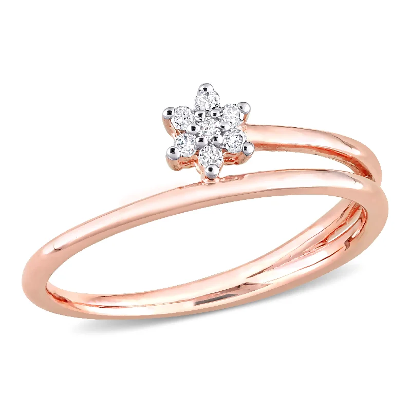 White gold engagement rings with radiant opal stones -Miadora Diamond Accent Floral Promise Ring in Rose Silver