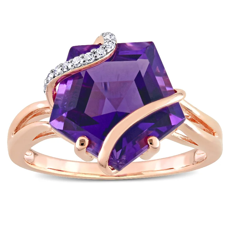 Engagement rings with east-west moonstone settings -Miadora Fancy-cut Amethyst & Diamond Accent Swirl Cocktail Ring in Rose Plated Sterling Silver