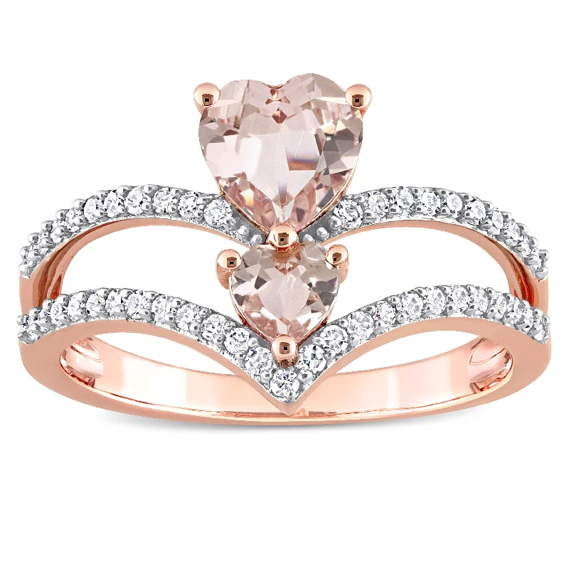 Gold engagement rings with pear-cut sapphire gems -Miadora Heart Shape Morganite and 1/4ct TDW Diamond Open Engagement Ring in 10k Rose Gold