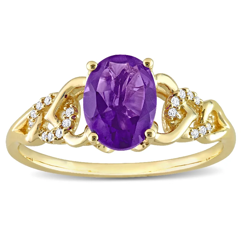 Engagement rings with star sapphire for glow -Miadora Oval African Amethyst and Diamond Accent Link Engagement Ring in 10k Yellow Gold