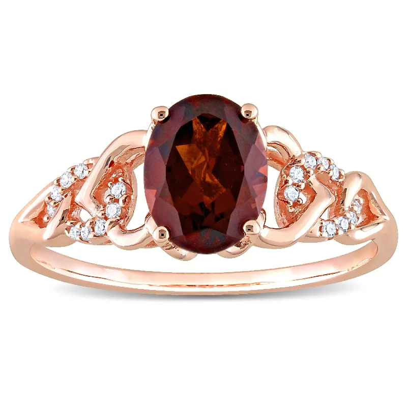 Engagement rings with bold tiger eye stones -Miadora Oval Garnet and Diamond Accent Link Engagement Ring in 10k Rose Gold