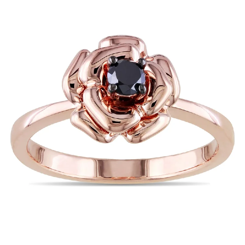 Engagement rings with bold tiger eye stones -Miadora Rose Plated Silver 1/4ct TDW Black Diamond Flower Ring