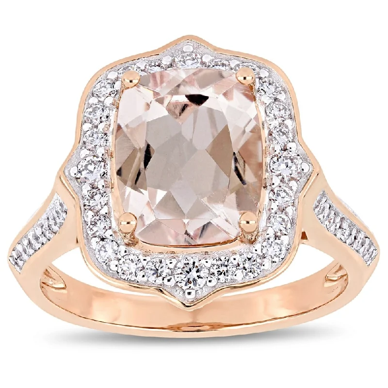 Engagement rings with minimalist moonstone center gems -Miadora Signature Collection 14k Rose Gold Morganite and 5/8ct TDW Diamond Framed Halo Engagement Ring