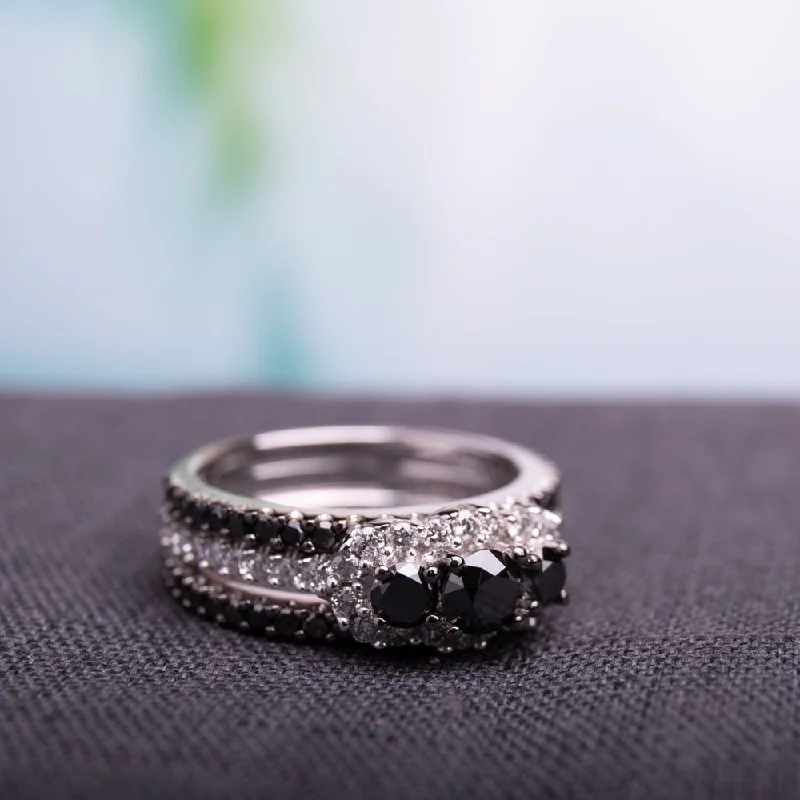 Engagement rings with engraved initials inside bands -Miadora Signature Collection 2 CT Black and White Diamond TW Fashion Ring 10k White Gold GH I2;I3 Black Rhodium Plated