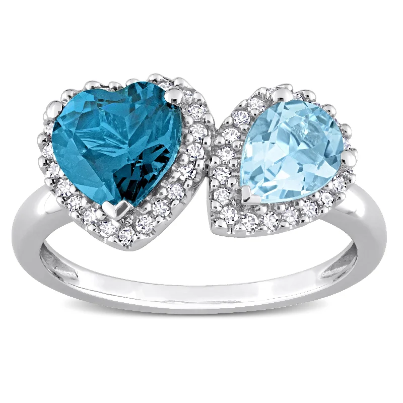 Engagement rings with twisted bands and diamonds -Miadora Sky & London Blue Topaz and 1/5ct TDW Diamond Geometric Ring in 14kt White Gold