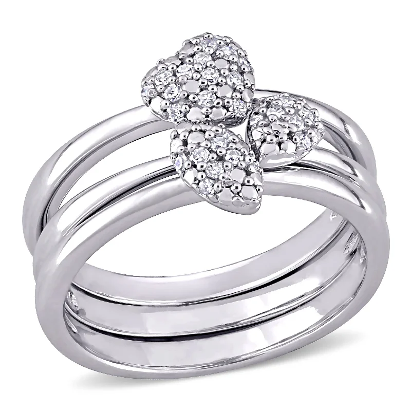 Engagement rings with yellow gold floral halos -Miadora Sterling Silver 1/6ct TDW Diamond Heart, Marquise & Pear Clustered 3-Piece Stackable Ring