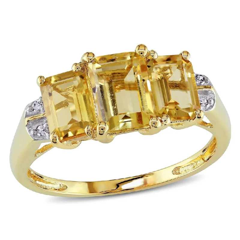 Engagement rings with hexagonal-cut sapphire gems -Miadora 10k Yellow Gold Emerald-cut Citrine Diamond Ring