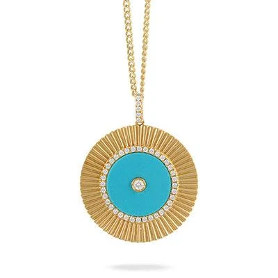 Personalized necklaces and pendants with name engravings for a custom touch-18K Yellow Gold Diamond Medallion with Turquoise