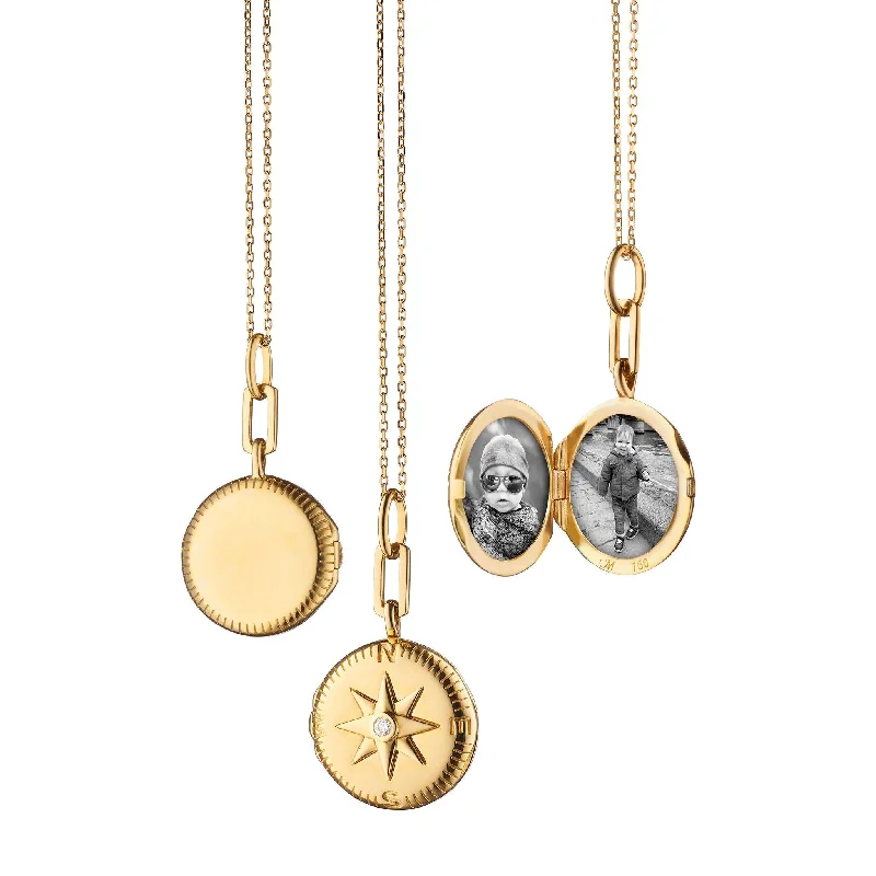 Beautiful necklaces and pendants with natural stones for an earthy, organic vibe-Compass Gold Locket Necklace with Diamond Accent