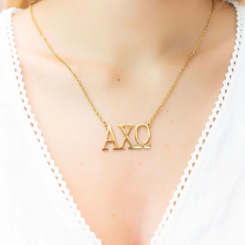 Elegant necklaces and pendants with onyx stones for a sleek, polished look-Alpha Chi Omega Nameplate Necklace