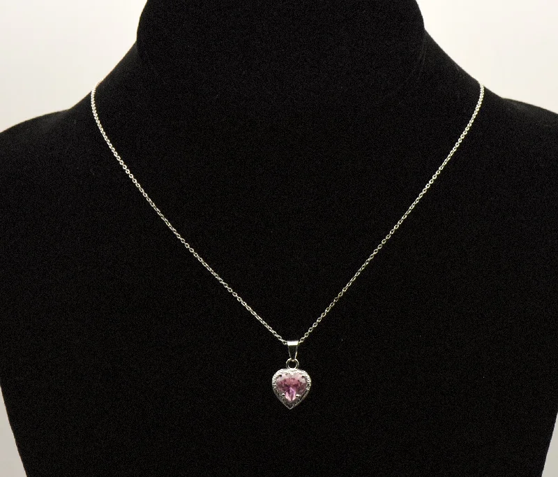 Best necklaces and pendants with minimalist pendants for a sleek, understated look-Amanda Rose Collection - Sterling Silver Pink Heart Glass Pendant Chain Necklace - 18"