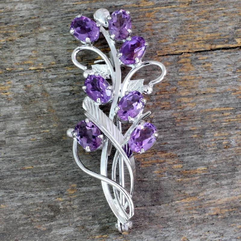 Best necklaces and pendants with emerald gemstones for a rich, sophisticated design-Amethyst Bouquet Sterling Silver Brooch