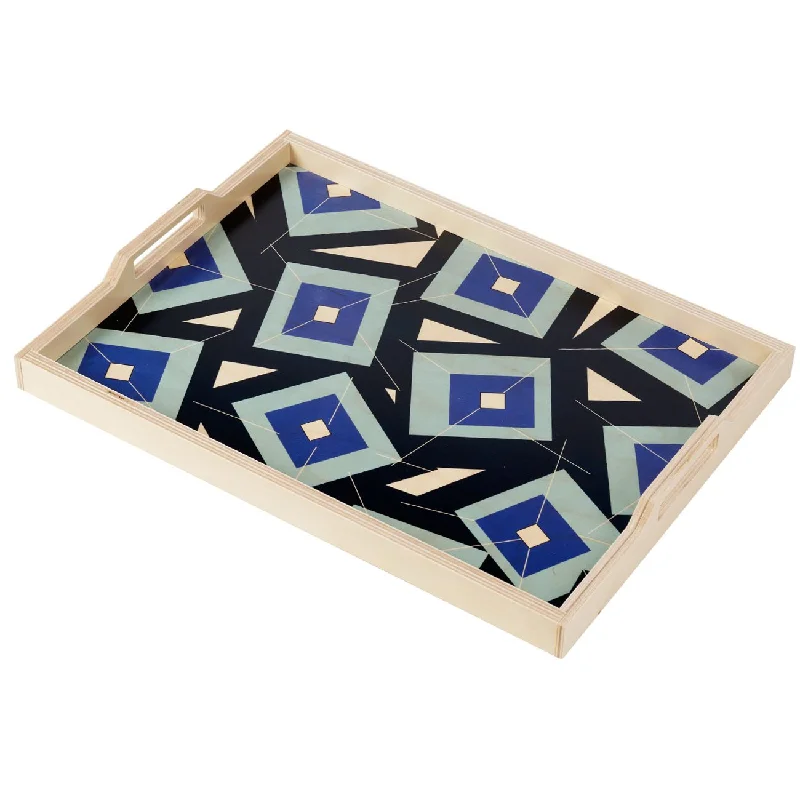 Best necklaces and pendants with glowing moonstone for an ethereal glow-Art Deco Blue Tumbling Blocks Birch Wood Trays