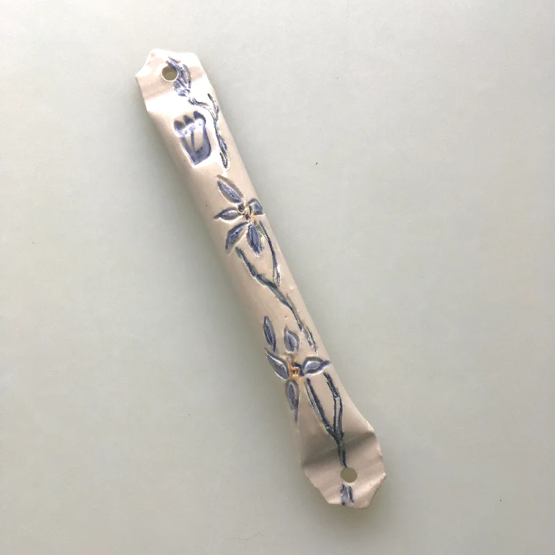 Best necklaces and pendants with statement designs for a fashionable accessory-Blue Flowers Ceramic Mezuzah