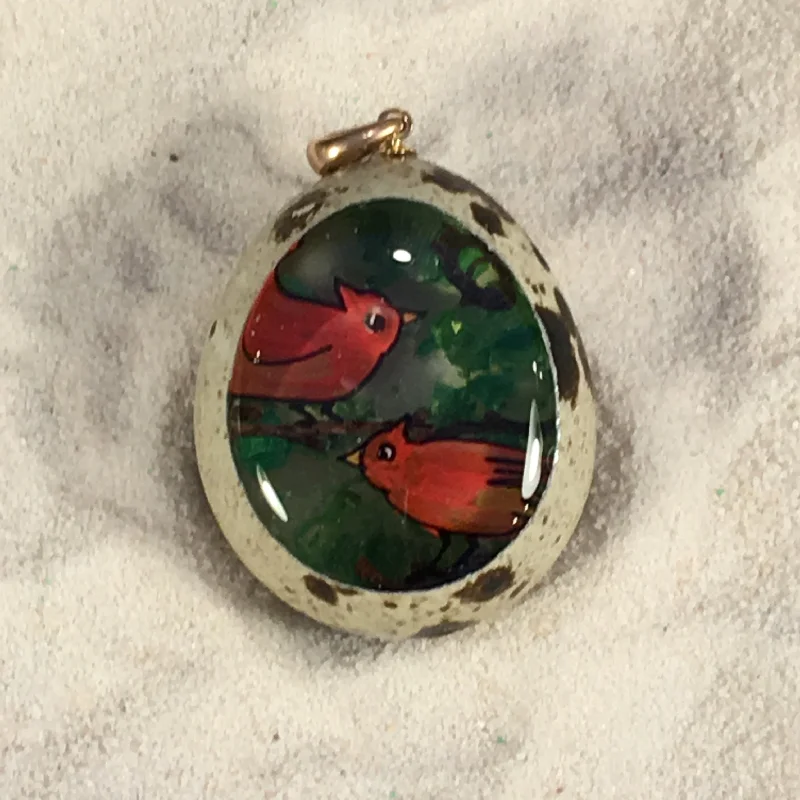 Best necklaces and pendants with vintage lockets for a nostalgic, sentimental look-Pair of Cardinals Quail Egg Ornament