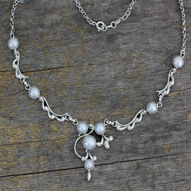 Necklaces and pendants with celestial starburst designs for a radiant look-Cloud Song Pearl and Sterling Silver Necklace Bridal Jewelry