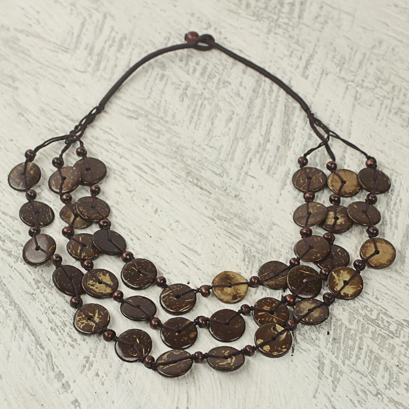 Best necklaces and pendants with intricate filigree for vintage-inspired elegance-Coconut Wave Coconut Shell Strand Necklace Handmade in Ghana