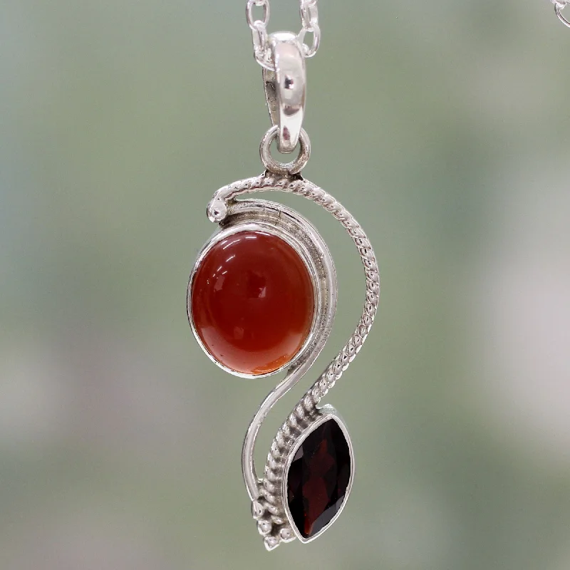 Necklaces and pendants with ocean-inspired designs for a refreshing, beachy feel-Colorful Curves Carnelian Garnet & Silver Pendant Necklace