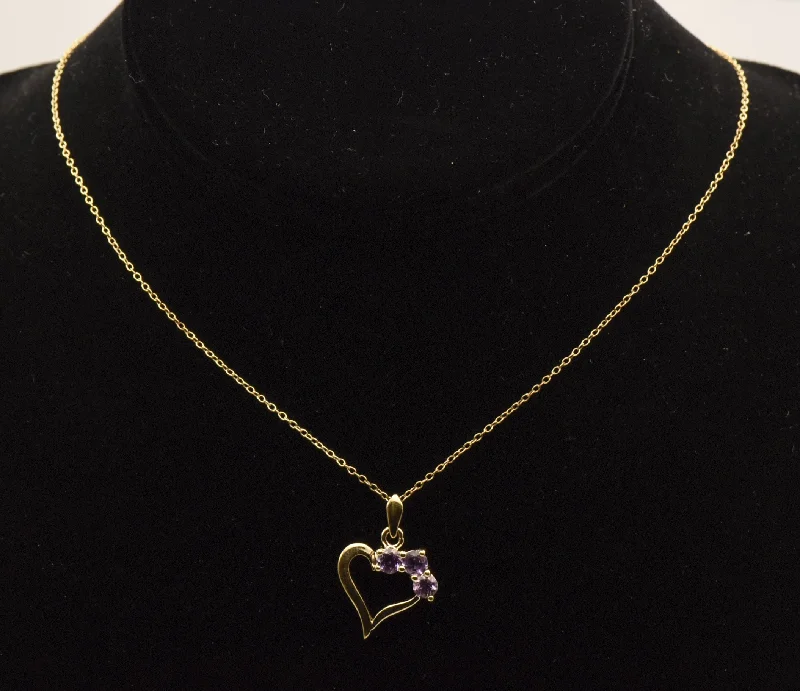 Necklaces and pendants with abstract shapes for a modern, creative appearance-Vintage Amethyst Vermeil Heart Pendant on Vermeil Chain Necklace - 18"