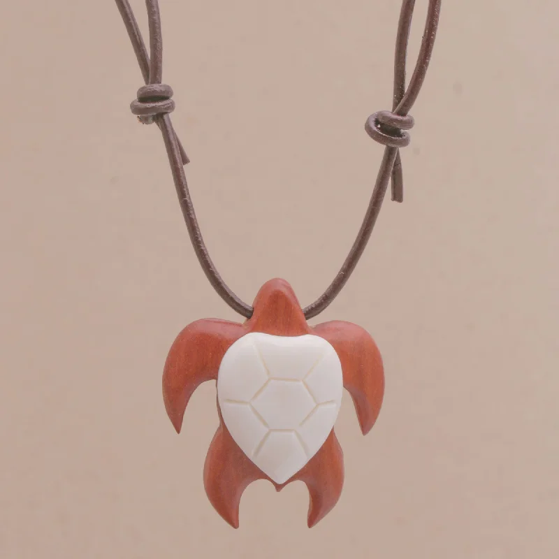 Stunning necklaces and pendants with aquamarine stones for a serene effect-Cow Bone & Wood Turtle Pendant Necklace