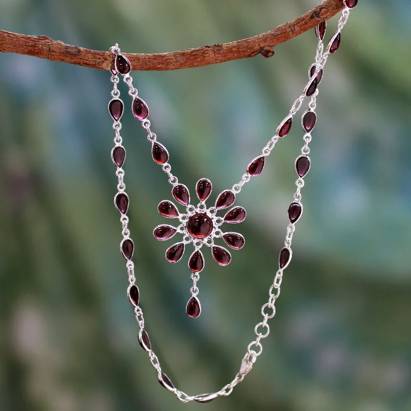 Simple necklaces and pendants with tiny charms for a delicate and casual vibe-Crimson Allure Garnet & Silver Necklace