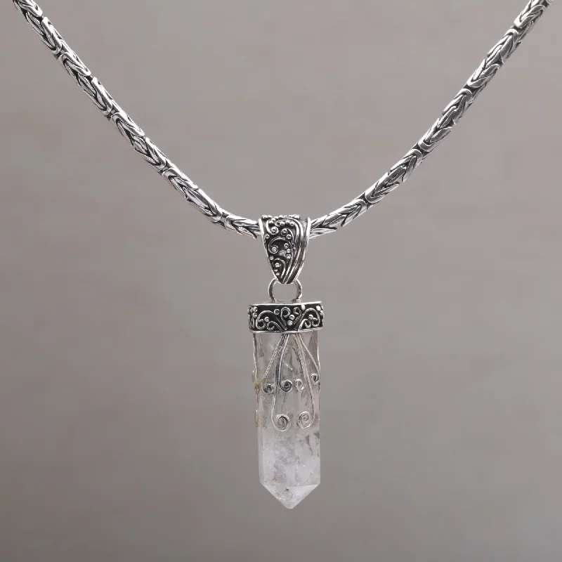 Trendy necklaces and pendants with statement pieces for a bold fashion statement-Crystalline Fern Handmade 925 Sterling Silver Quartz Pendant Chain Necklace