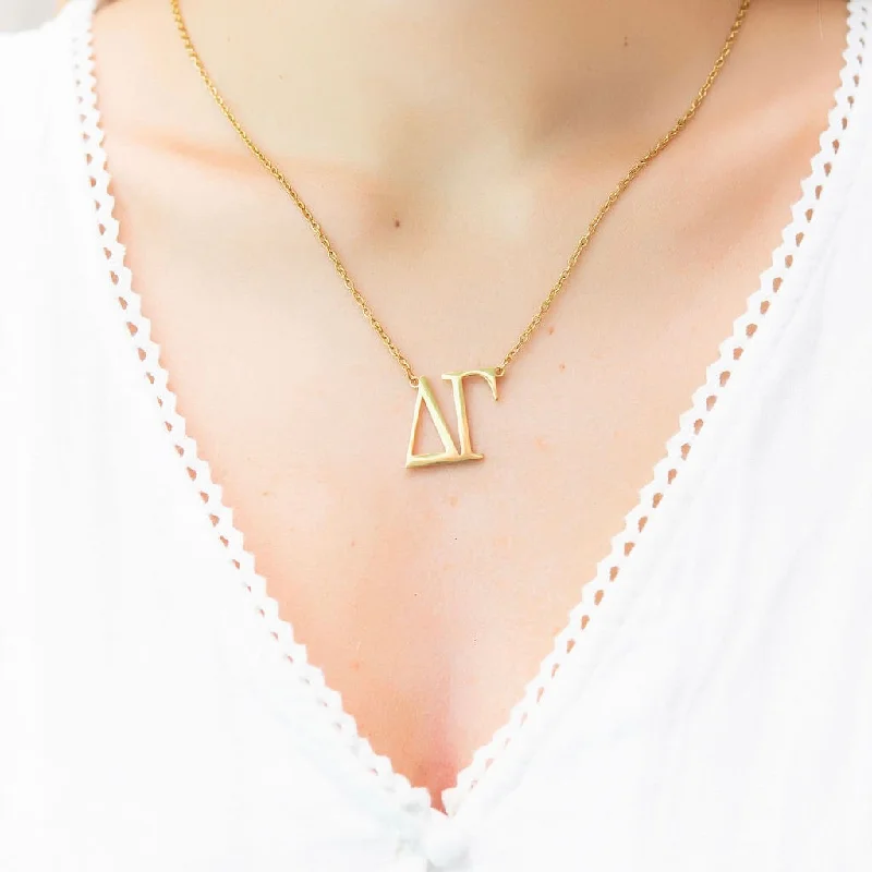 Beautiful necklaces and pendants with gemstone teardrops for an elegant effect-Delta Gamma Nameplate Necklace