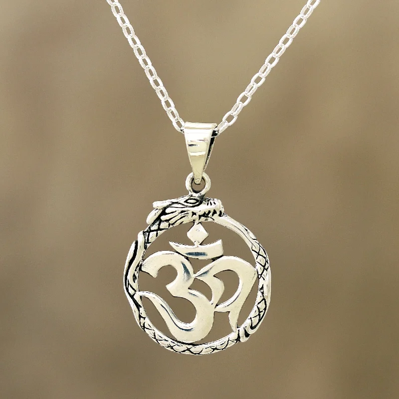 Necklaces and pendants with love knot designs for a romantic, meaningful symbol-Dragon Om Sterling Silver Dragon Om Pendant Necklace from India