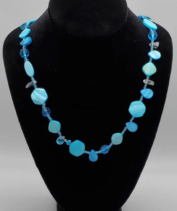 Best necklaces and pendants with intertwined designs for a symbol of unity-Dyed Blue Mother-of-Pearl and Beaded Necklace - 30"