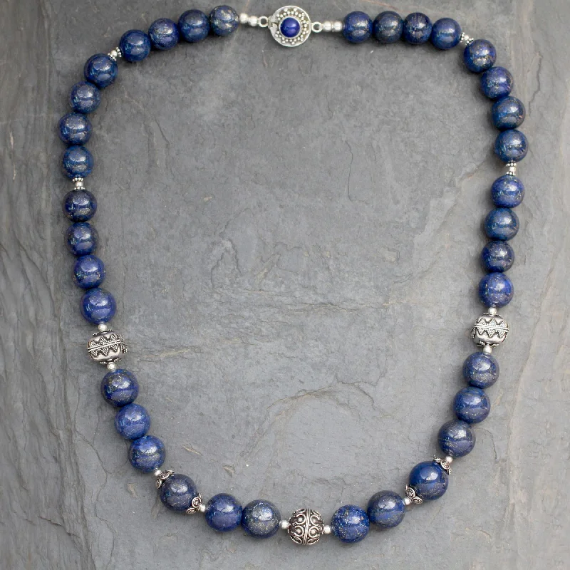 Best necklaces and pendants with heart-shaped designs for a romantic look-Elegance Handmade Sterling Silver and Lapis Lazuli Beaded Necklace