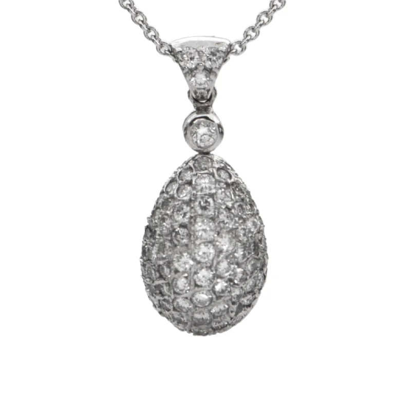 Unique necklaces and pendants with engraved messages for a sentimental gift-Estate Diamond 18K White Gold Egg Pendant