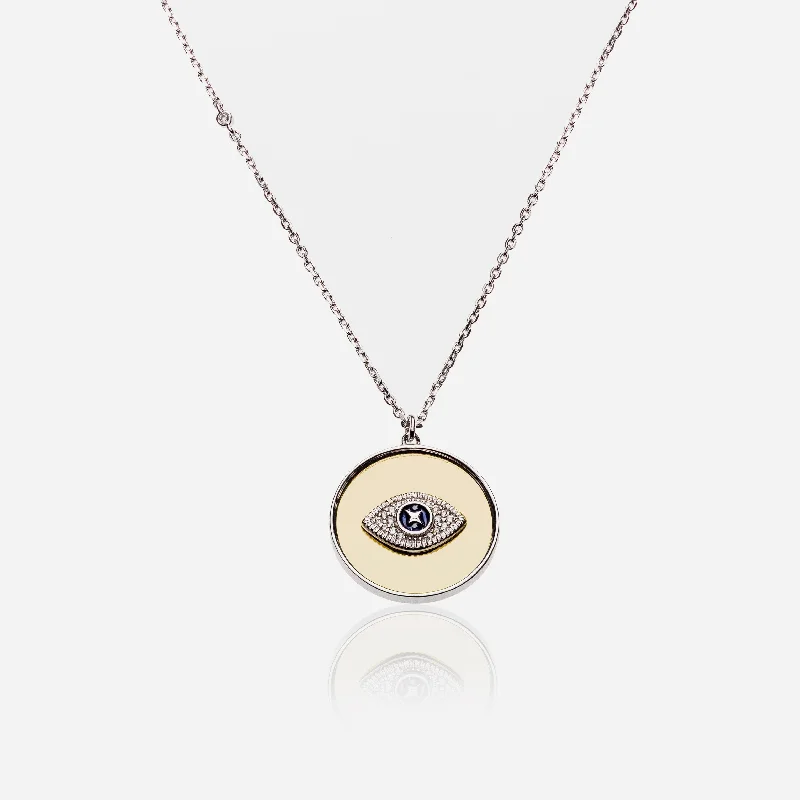 Necklaces and pendants with star-shaped designs for a whimsical, celestial touch-Evil Eye Two-Tone Plate Necklace with Diamonds