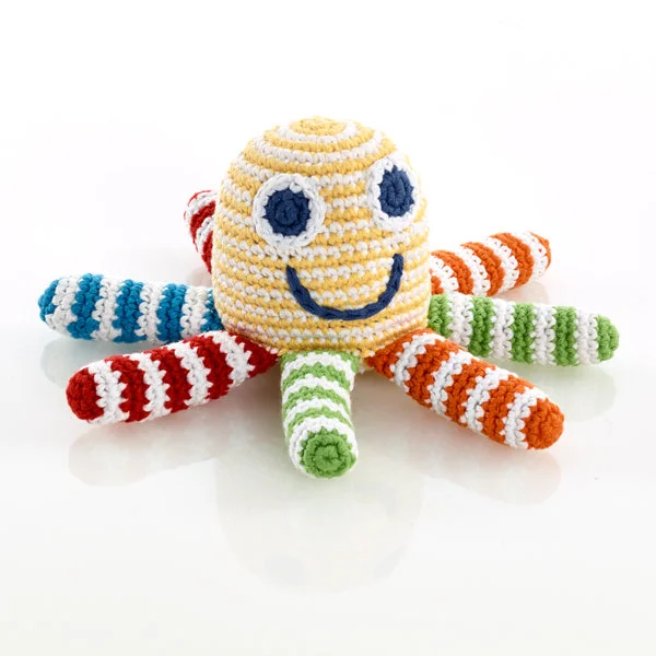 Best necklaces and pendants with butterfly pendants for a delicate, light style-Fair Trade Organic Cotton Knit Rainbow Octopus Baby Rattle