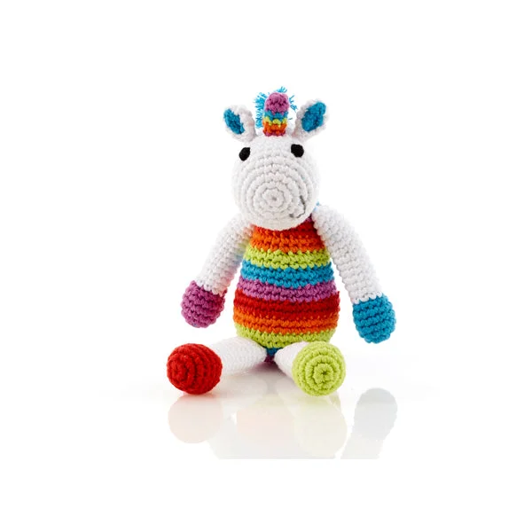 Necklaces and pendants with angel wing motifs for a spiritual, meaningful design-Fair Trade Organic Cotton Rainbow Unicorn Baby Rattle