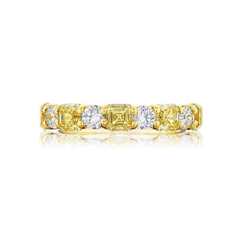 Necklaces and pendants with matching rings for a coordinated set of jewelry-Fancy Yellow Emerald Cut Diamond and Round Diamond Band