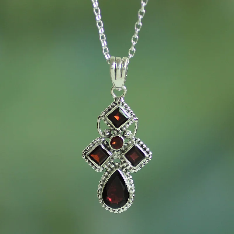 Beautiful necklaces and pendants with butterfly motifs for a whimsical style-Geometric Illusions Garnet Pendant Necklace