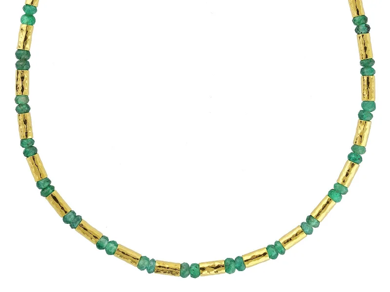 Best necklaces and pendants with turquoise stones for a vibrant boho-chic look-Gold Tube & Emerald Bead Necklace