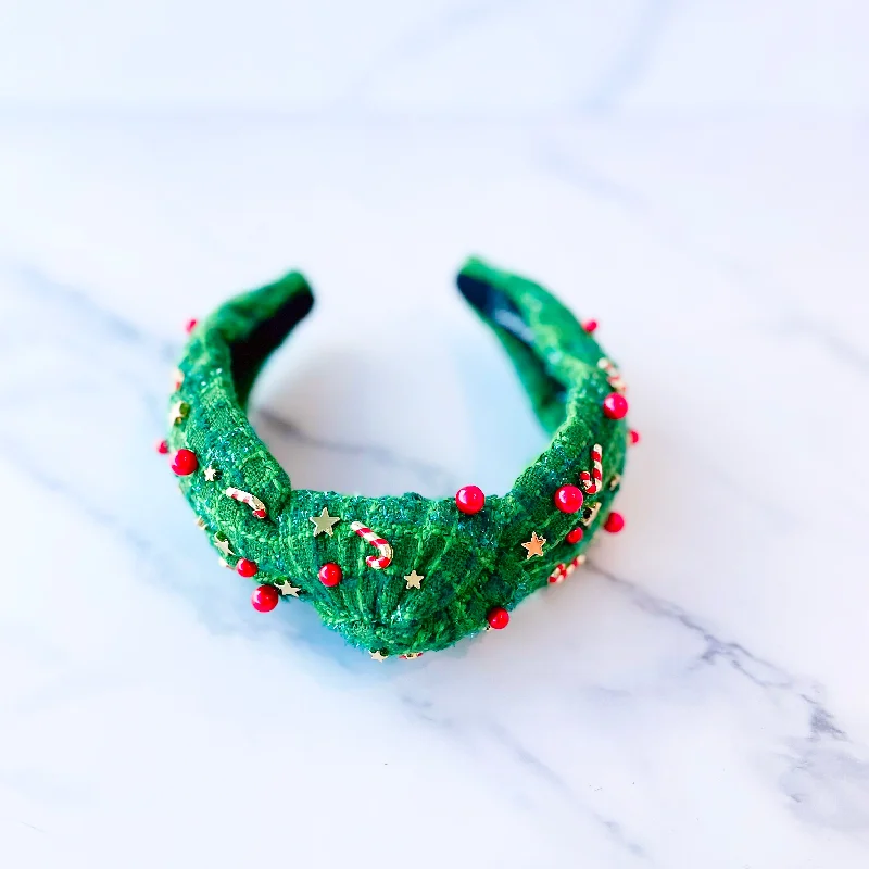 Necklaces and pendants with clear quartz for a pure and radiant look-Green Tweed Candy Cane Headband