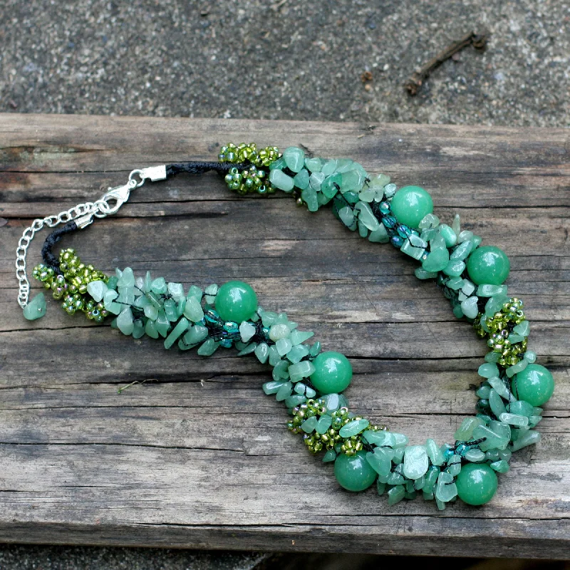 Necklaces and pendants with feather designs for a boho-chic, carefree vibe-Gushing Green Quartzite & Silver Beaded Necklace