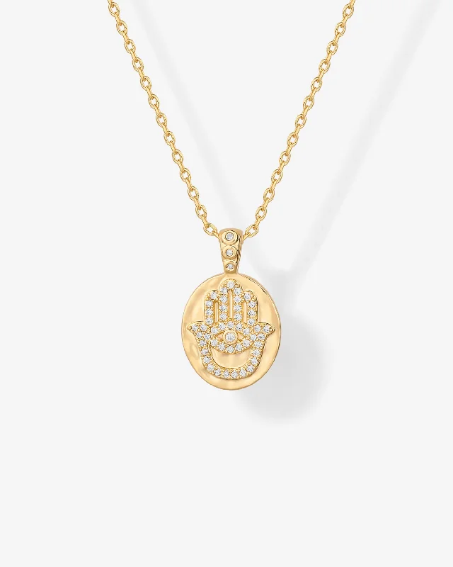 Elegant necklaces and pendants with onyx stones for a sleek, polished look-Hammered Coin Hamsa Pendant