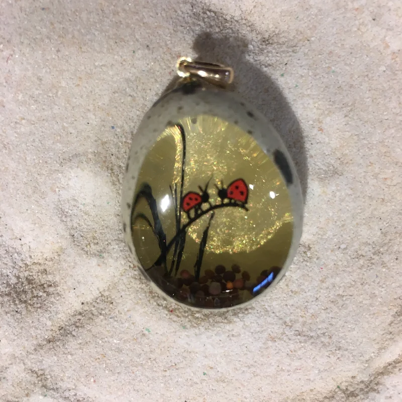 Necklaces and pendants with feather designs for a boho-chic, carefree vibe-Lady Bugs Quail Egg Ornament