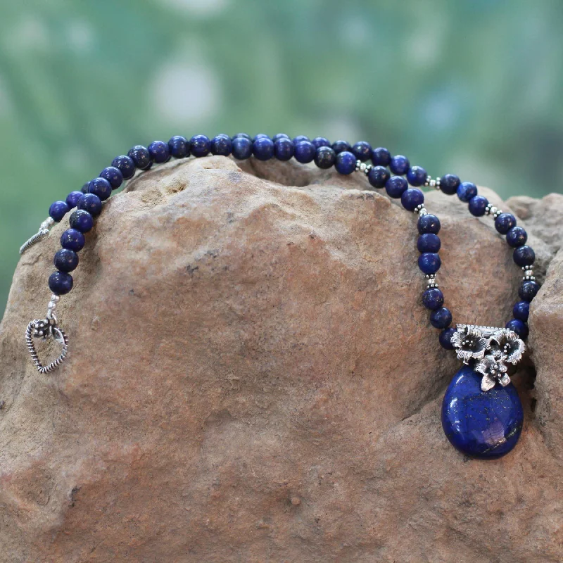 Stunning necklaces and pendants with sapphire gemstones for a luxurious blue hue-Lapis Lazuli & Sterling Silver Lily Necklace